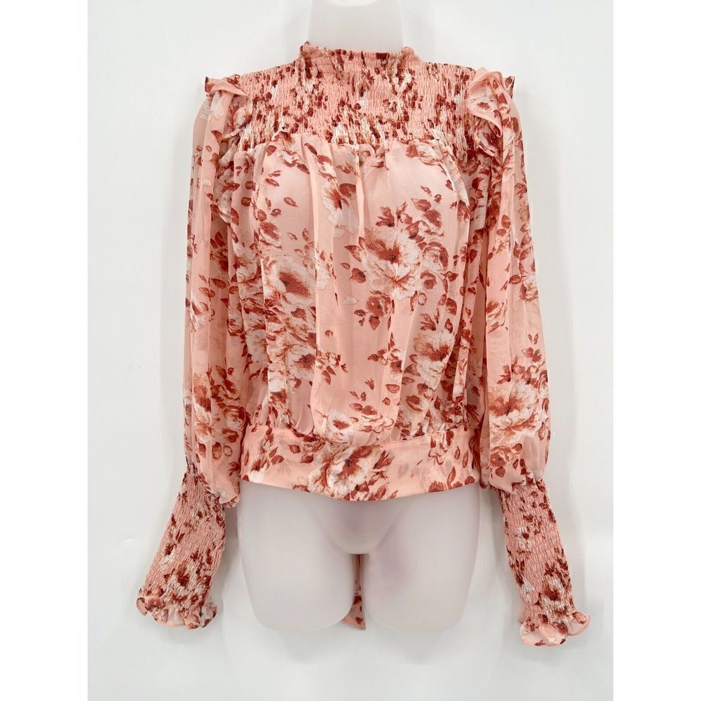 Bardot Remi Blouse Women's Small Long Sleeve Floral Sheer Tie Waist Long Sleeve - Picture 7 of 16